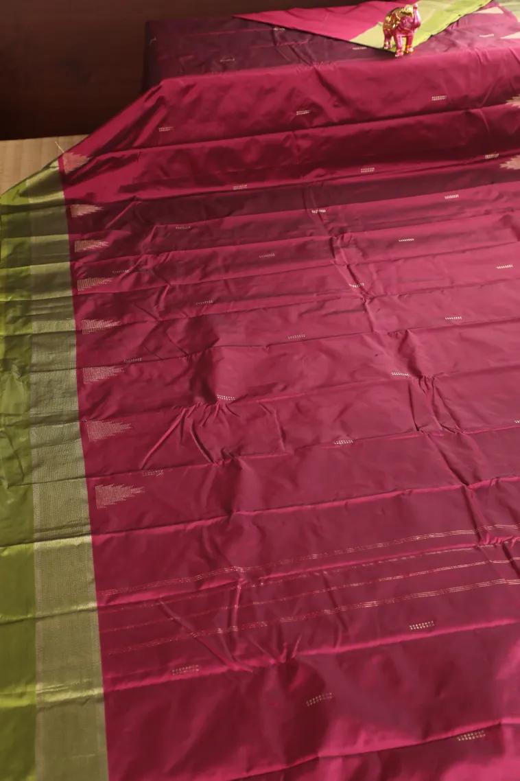 Magenta Purple Arani Silk Sarees with Gold Zari Temple Pattern view 2