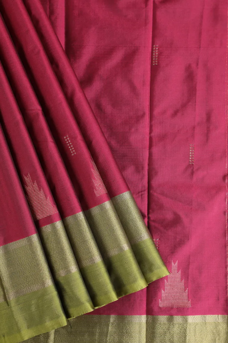 Magenta Purple Arani Silk Sarees with Gold Zari Temple Pattern view 1