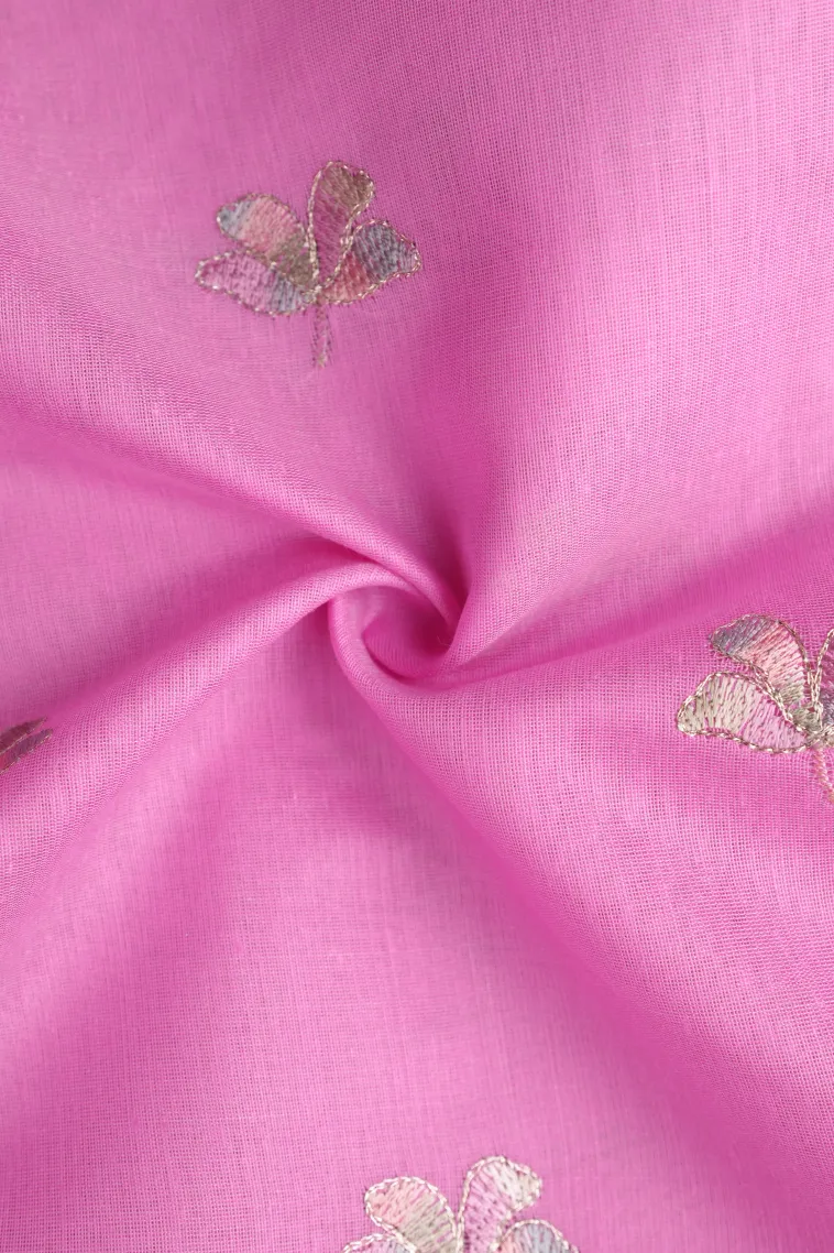 Bubblegum Pink Tissue Silk Sarees with Gold Zari Flower Mottif view 4
