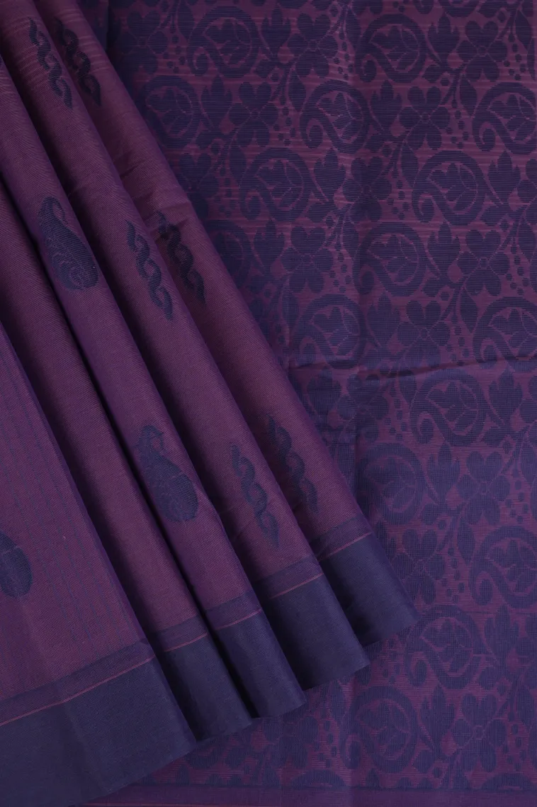 Mauve Purple Kanchi Cotton Sarees Without Zari With Stripes