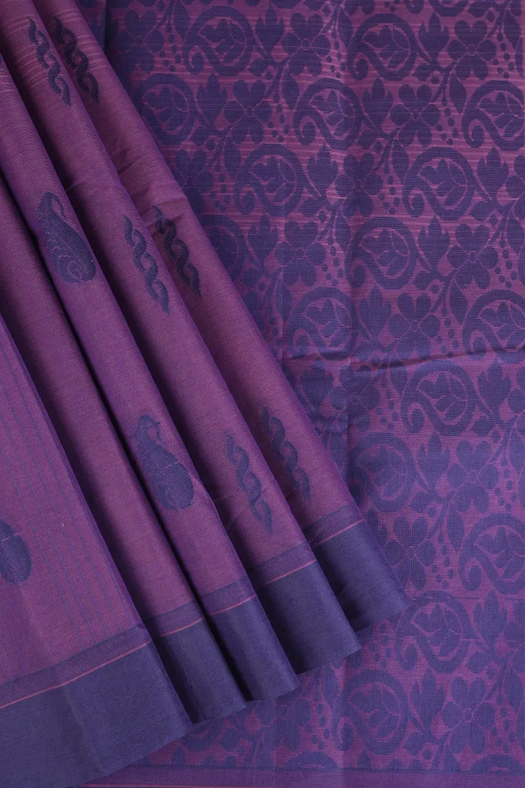Mauve Purple Kanchi Cotton Sarees Without Zari With Stripes