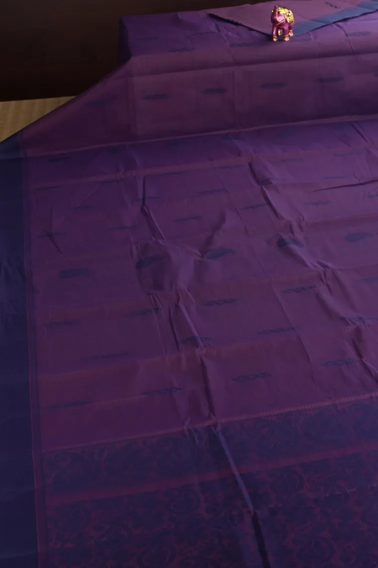 Mauve Purple Kanchi Cotton Sarees Without Zari With Stripes view 2