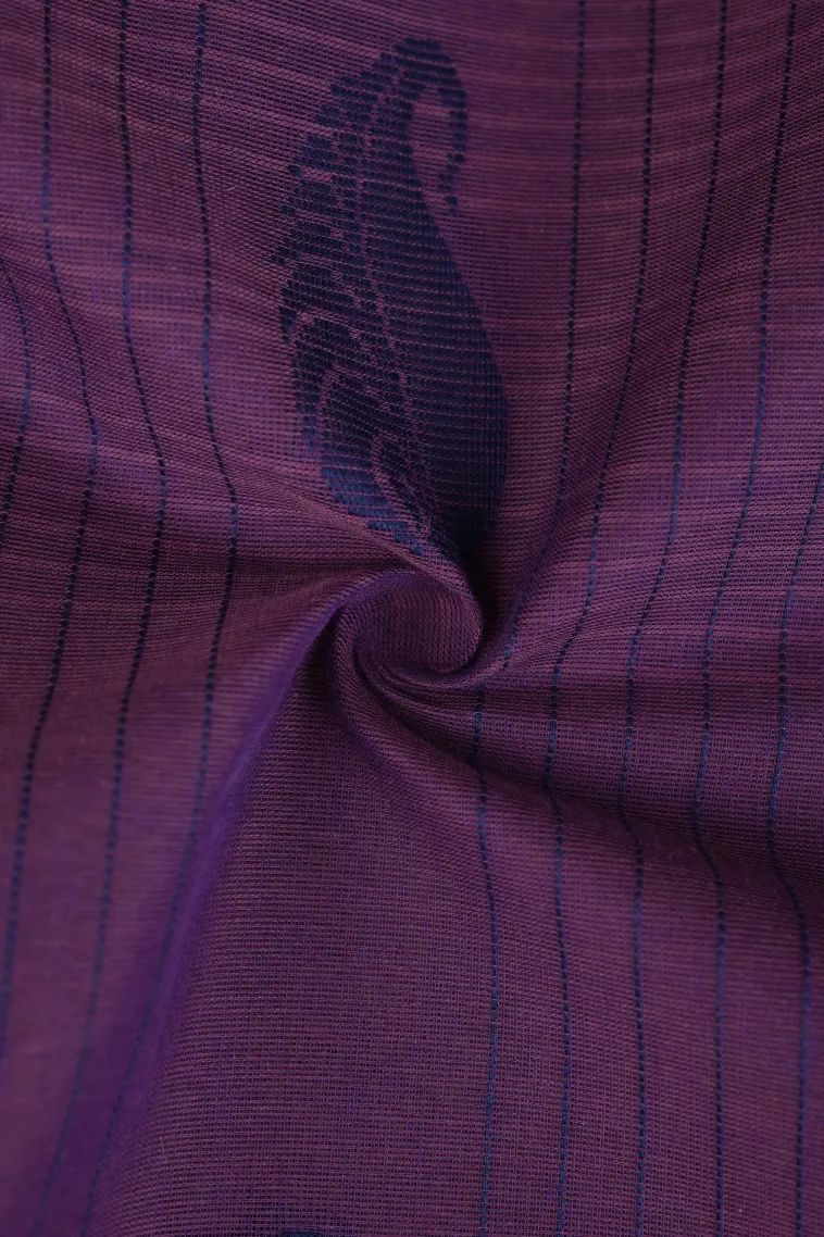 Mauve Purple Kanchi Cotton Sarees Without Zari With Stripes view 4