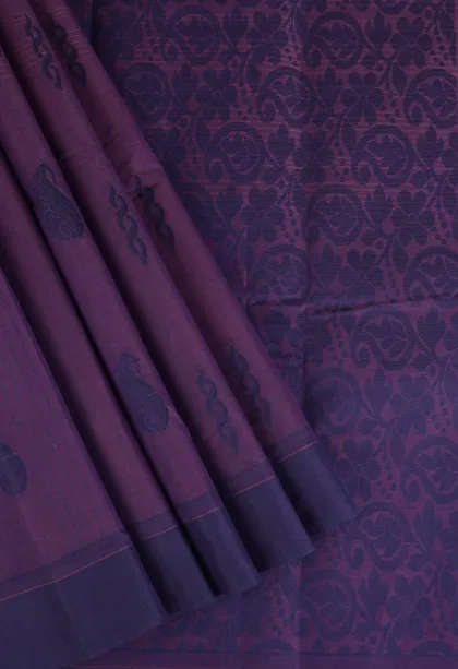 Mauve Purple Kanchi Cotton Sarees Without Zari With Stripes