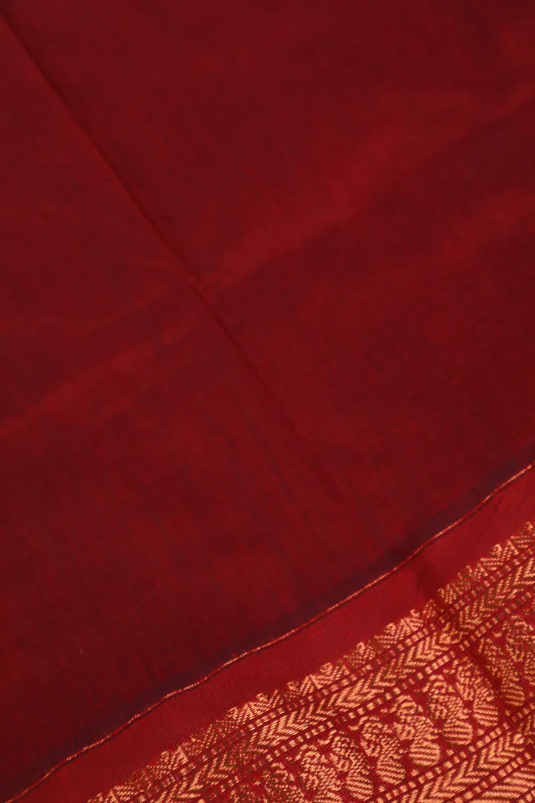 Emerald Green Kalyani Cotton with Gold Zari Plain view 3