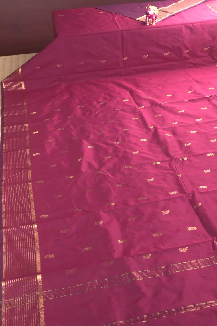 Bindi Red Soft Silk Saree with Gold Zari Flower Mottif view 2