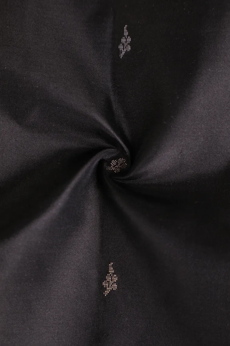 Asphalt Black Soft Silk Saree with Silver Zari Buttis (small Dots Or Motifs) view 4
