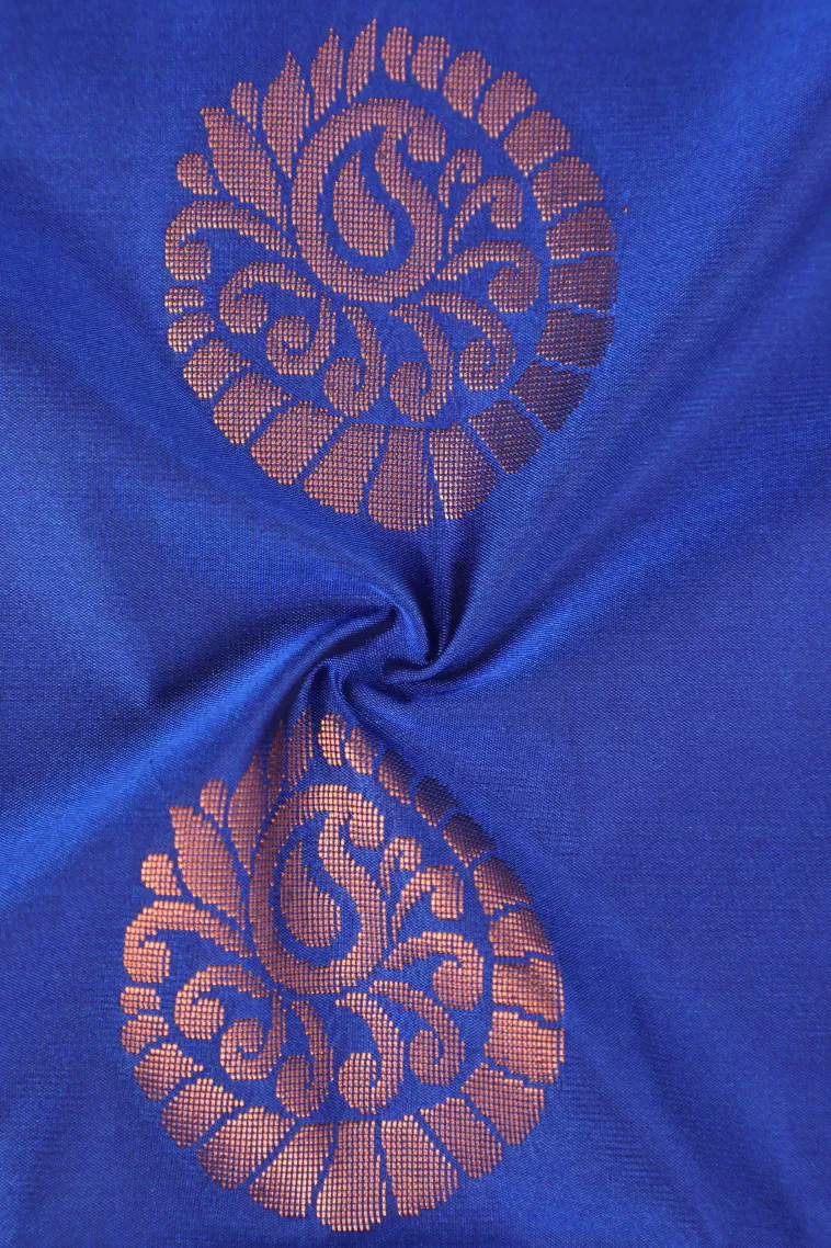 Lapis Blue Soft Silk Saree with Copper Zari Mango Puttas view 4