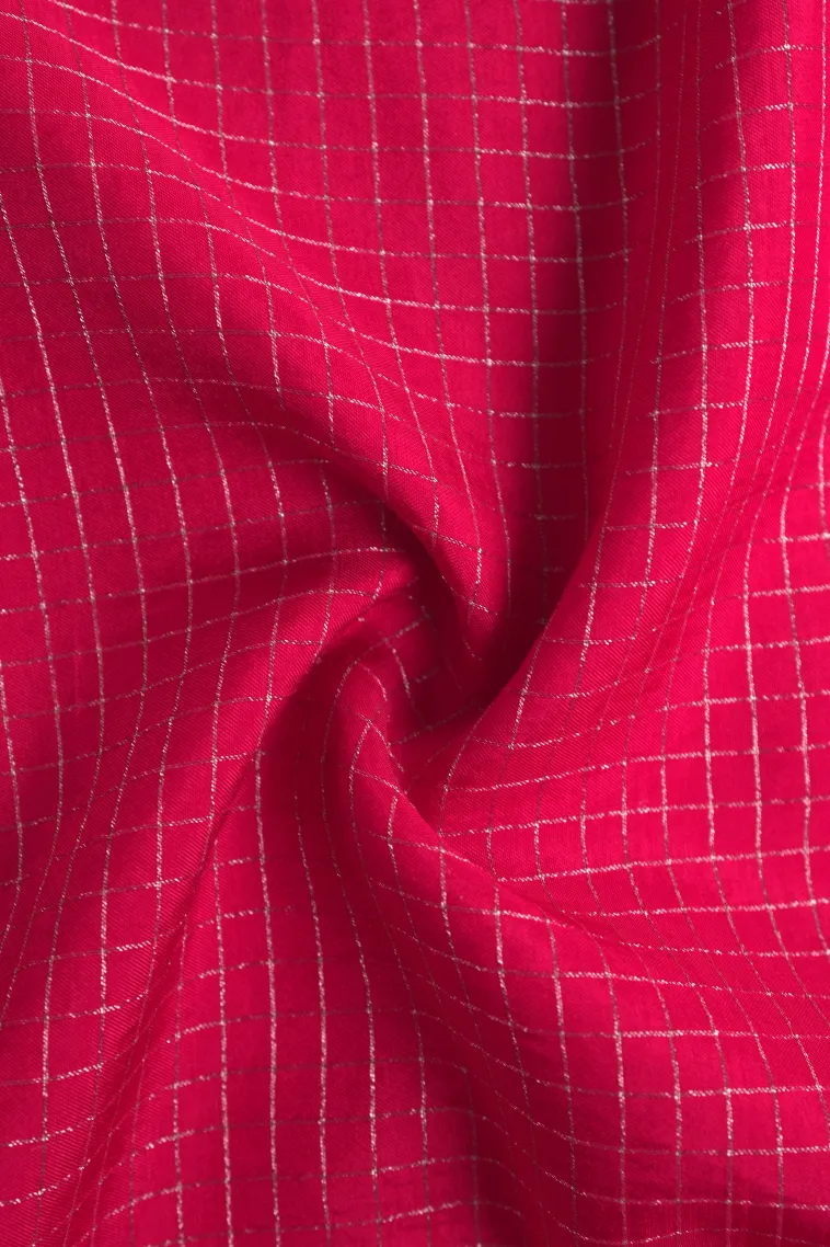 Rose Red Banaras Sarees with Gold Zari Small Checks Pattern view 4