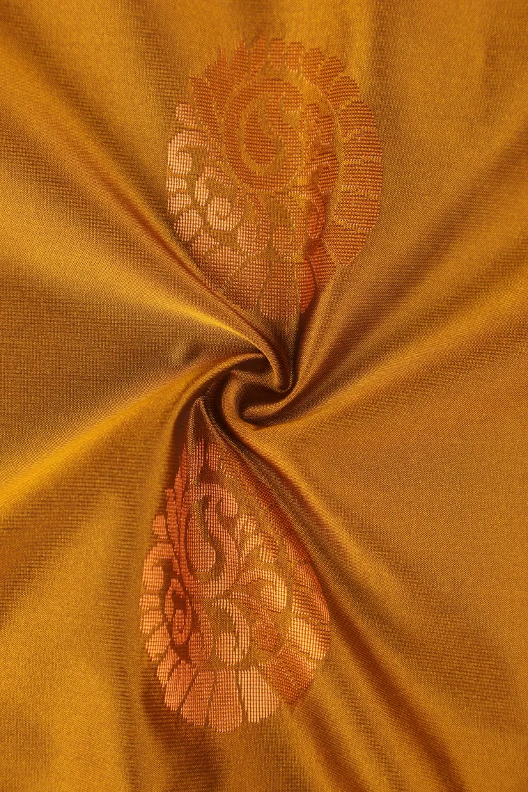 Gold Soft Silk Saree with Copper Zari Mango Puttas view 4