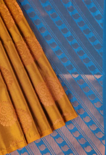 Gold Soft Silk Saree with Copper Zari Mango Puttas