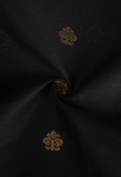 Asphalt Black Chettinad Cotton Sarees with Gold Zari Floral Patterns