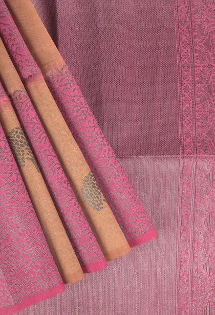 Shortbread Yellow Tussar Saree with Antic Zari Checks