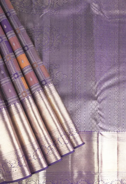 Viola Purple Kanchipuram Silk Sarees with Gold Zari Geometric Shapes
