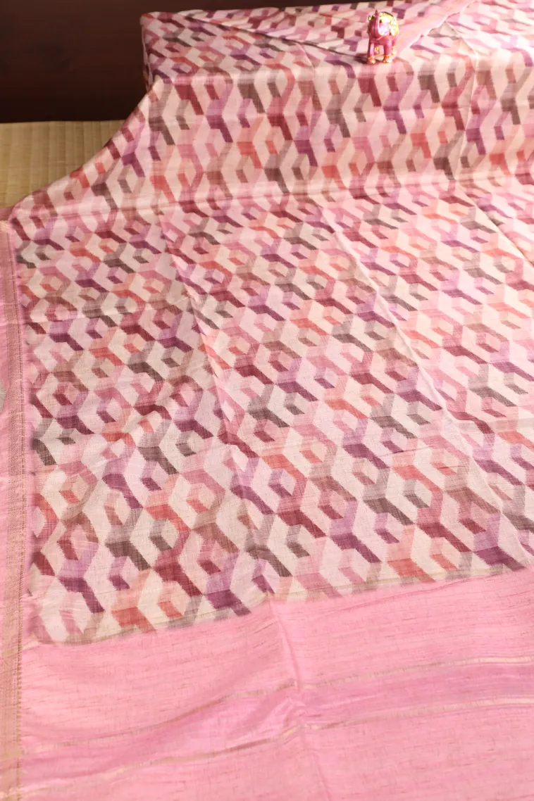 Buttermilk Yellow Semi Tussar Silk with Gold Zari Geometric Shapes view 2
