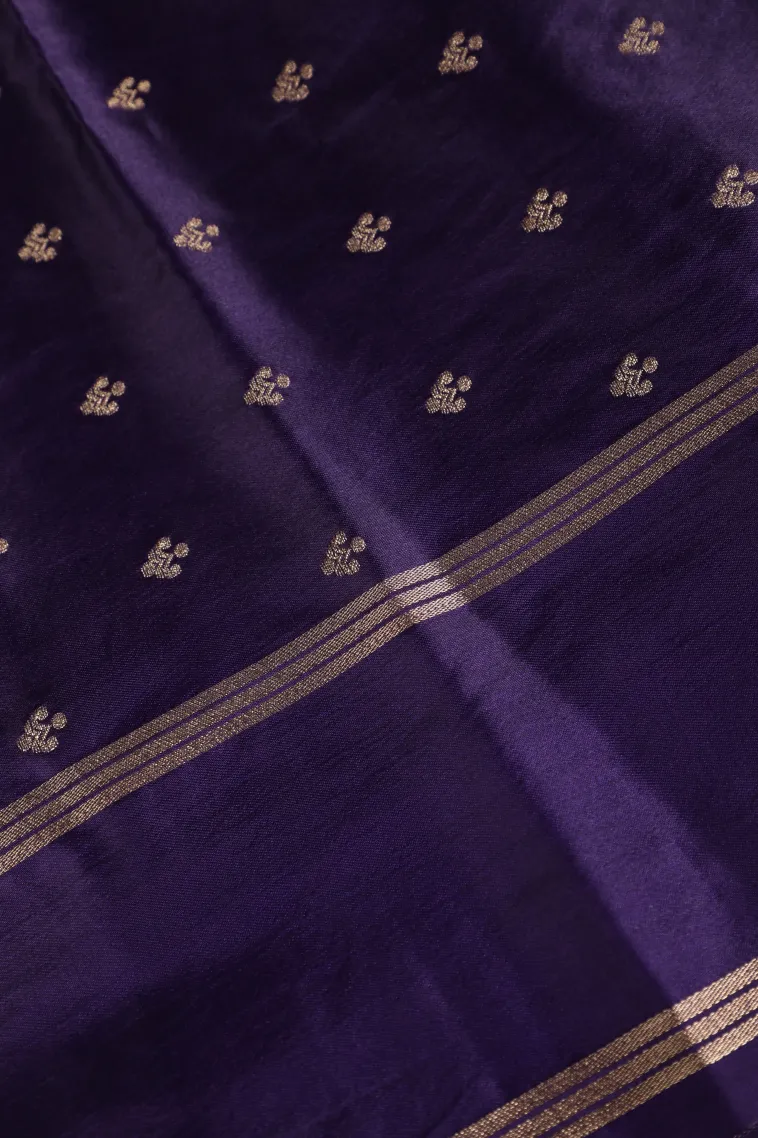 Sky Blue Mysore Silk with Gold Zari Flower Mottif view 3
