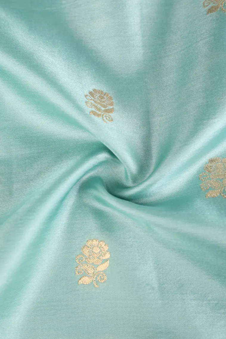 Sky Blue Mysore Silk with Gold Zari Flower Mottif view 4