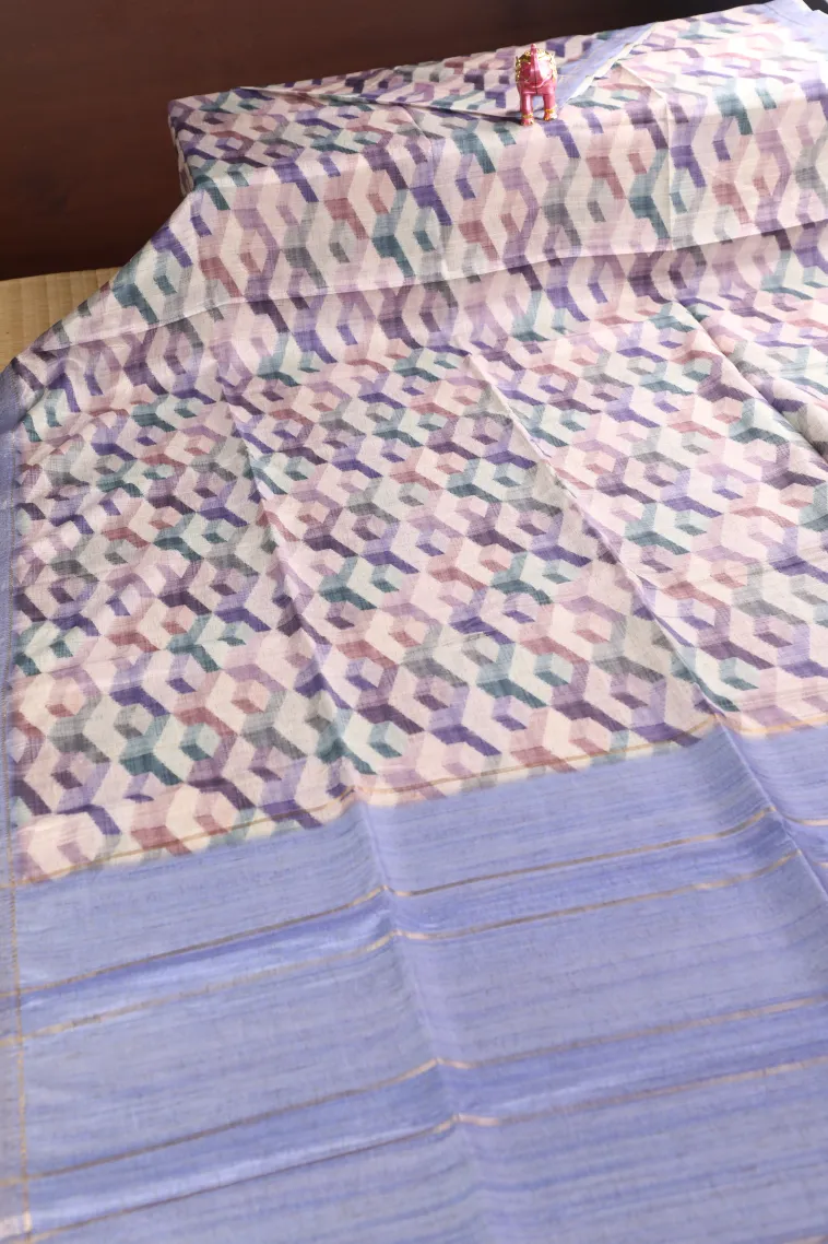Buttermilk Yellow Semi Tussar Silk with Gold Zari Geometric Shapes view 2
