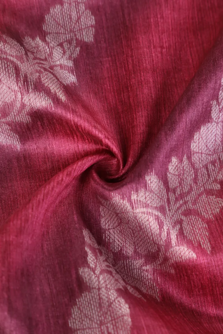 Punch Pink Tussar Saree with Bronze Zari Cross Stripes view 4