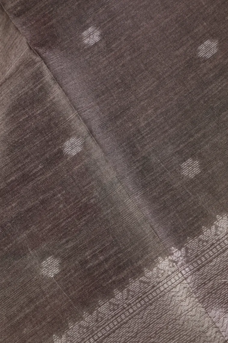 Punch Pink Tussar Saree with Bronze Zari Cross Stripes view 3