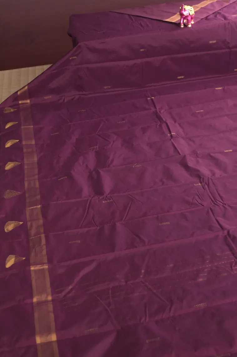Jam Purple Arani Silk Sarees with Gold Zari Buttis (small Dots Or Motifs) view 2