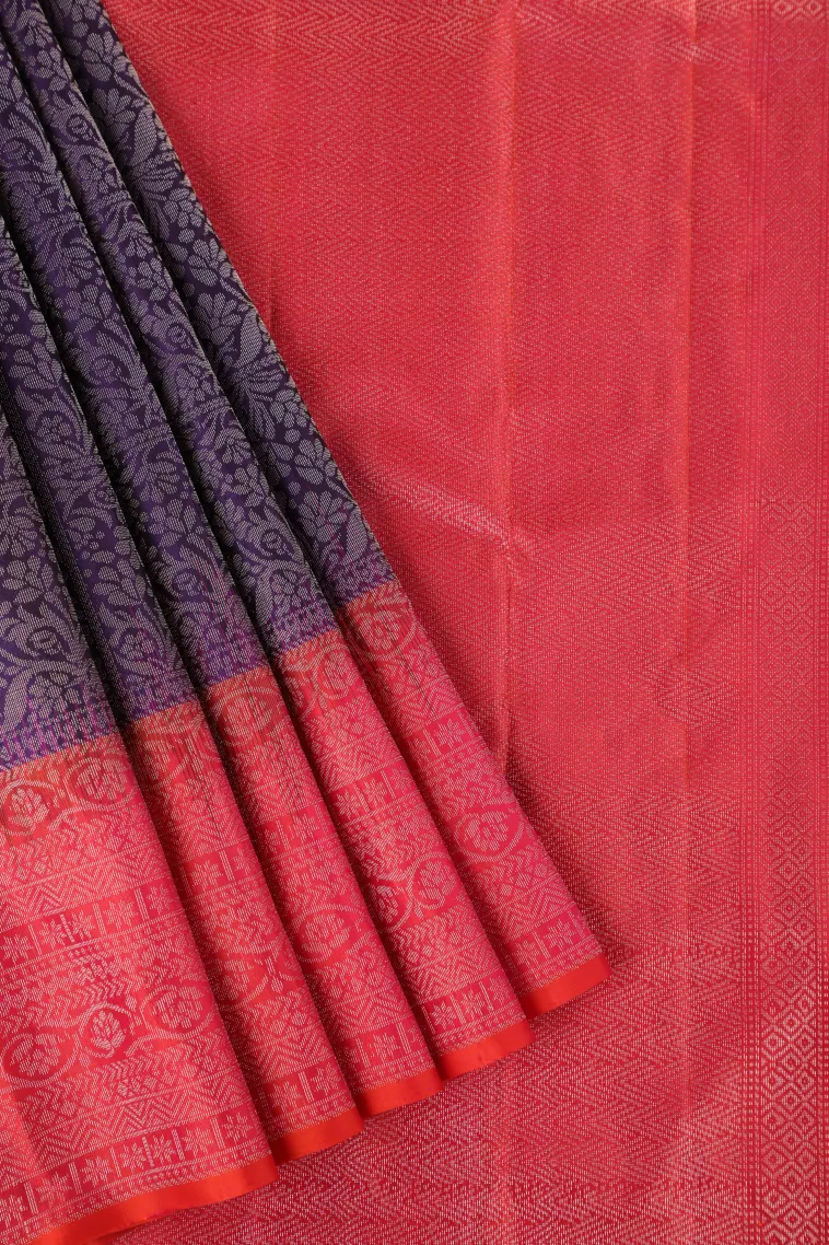 Viola Purple Soft Silk Saree with Silver Zari Checks And Puttas