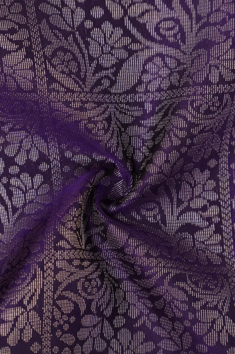 Viola Purple Soft Silk Saree with Silver Zari Checks And Puttas view 4