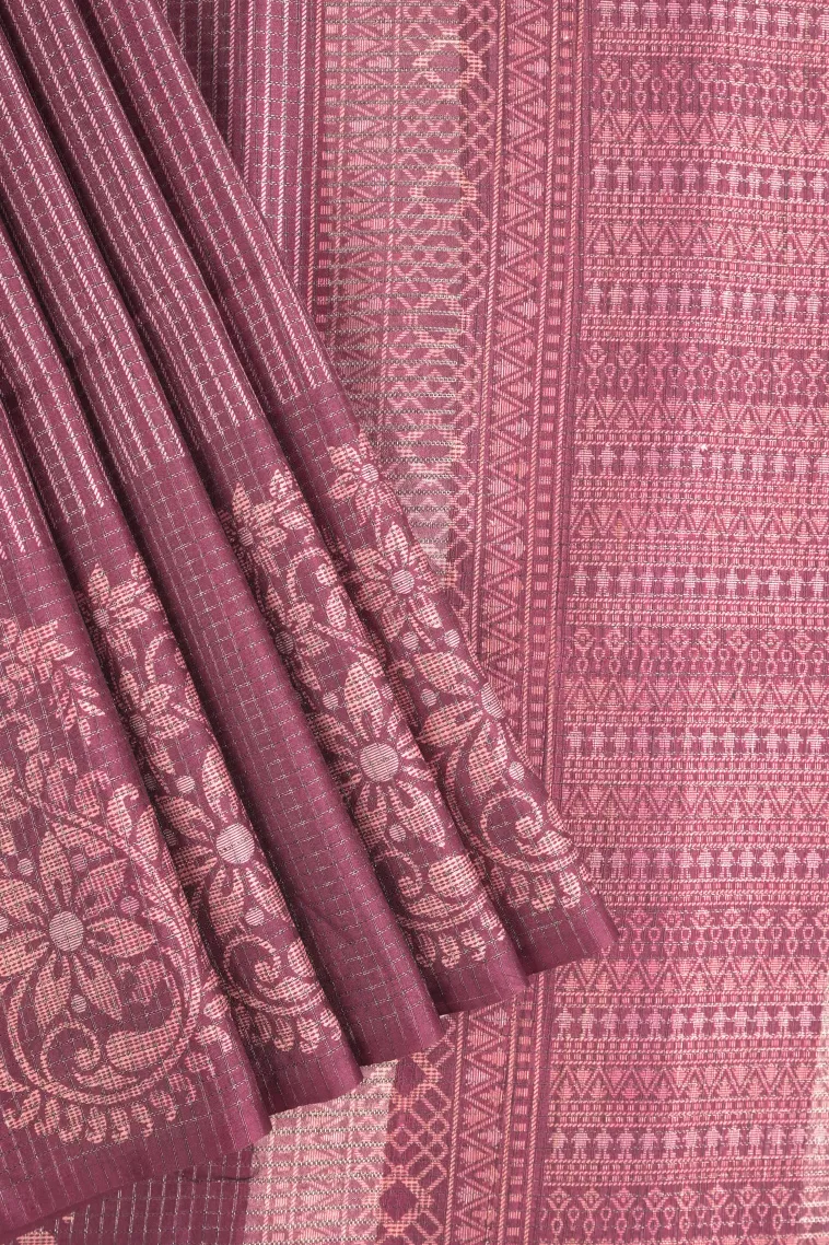 Berry Red Tussar Saree with Antic Zari Small Checks Pattern
