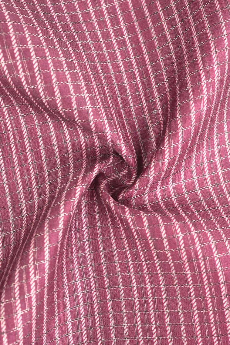 Berry Red Tussar Saree with Antic Zari Small Checks Pattern view 4