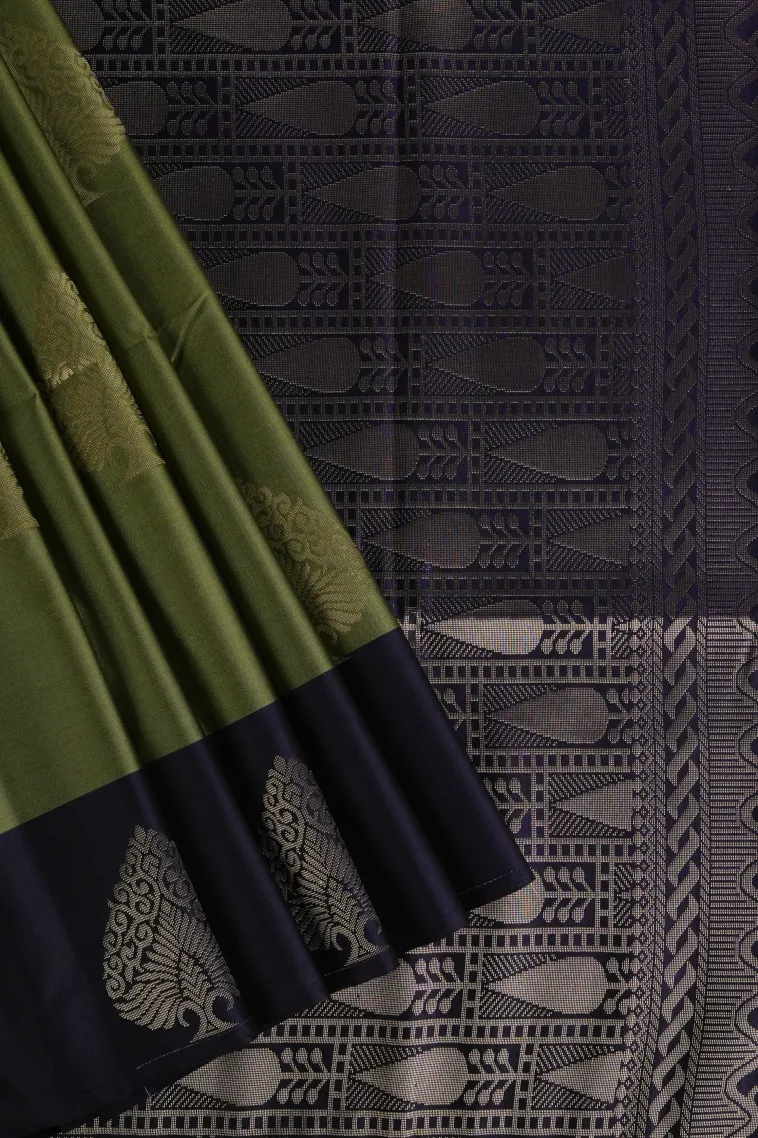 Pickle Green Soft Silk Saree with Gold Zari Tree Mottif view 1