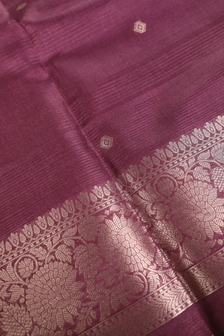 Sapphire Blue Semi Tussar Silk with Bronze Zari Peacock Motifs view 3