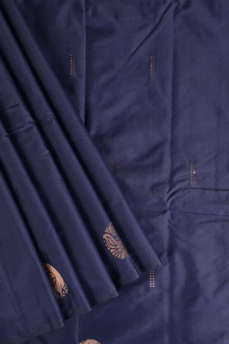 Indigo Blue Arani Silk Sarees with Gold Zari Peacock Motifs