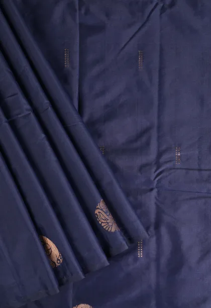 Indigo Blue Arani Silk Sarees with Gold Zari Peacock Motifs