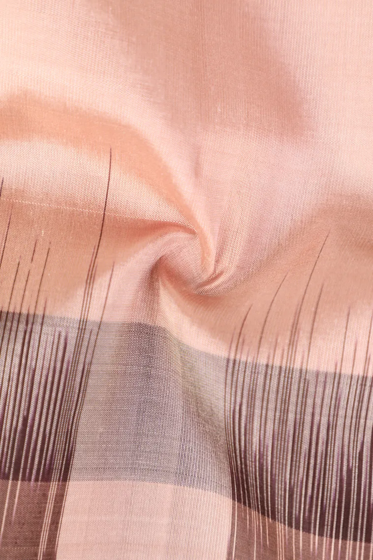 Salmon Pink Soft Silk Saree with Gold Zari Plain view 4