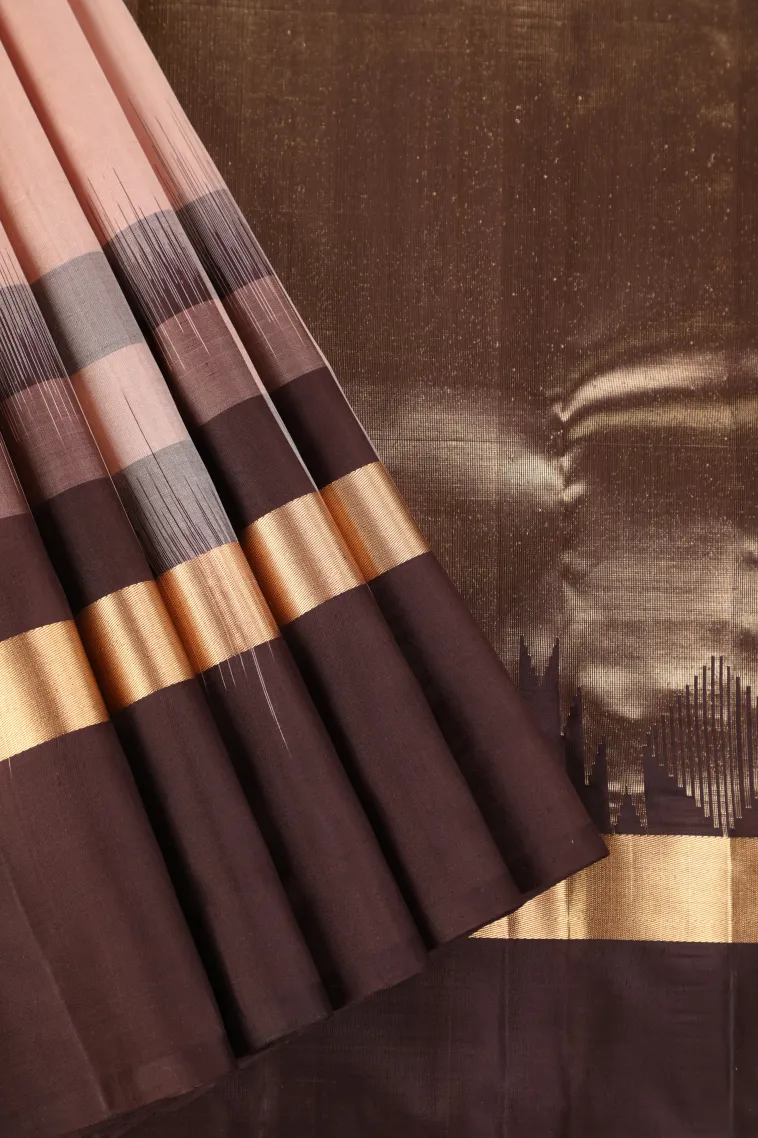 Salmon Pink Soft Silk Saree with Gold Zari Plain
