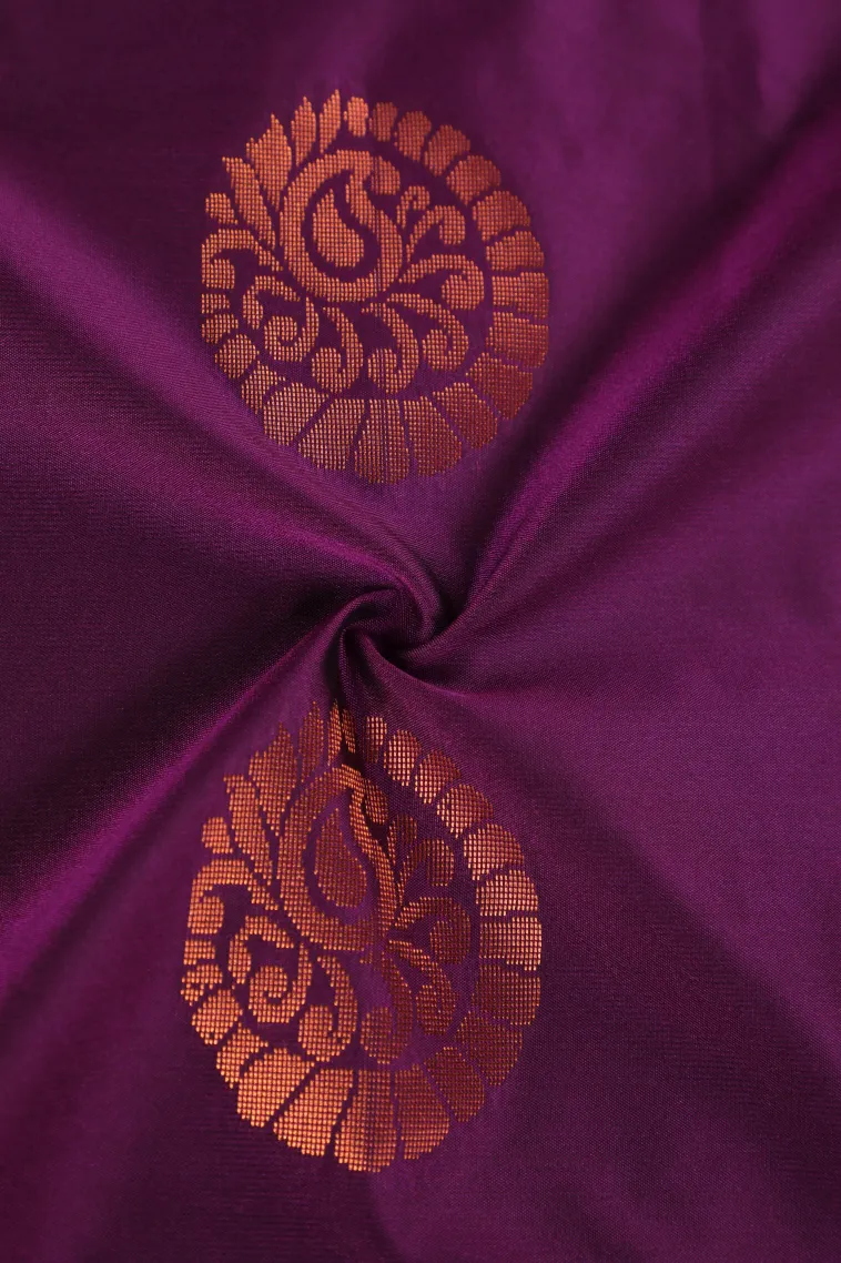 Magenta Purple Soft Silk Saree with Copper Zari Mango Puttas view 4