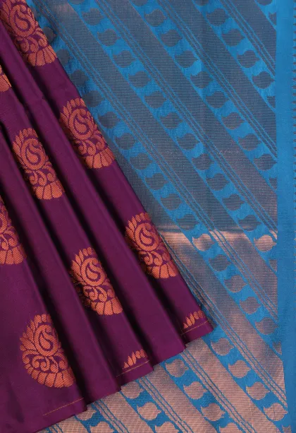 Magenta Purple Soft Silk Saree with Copper Zari Mango Puttas