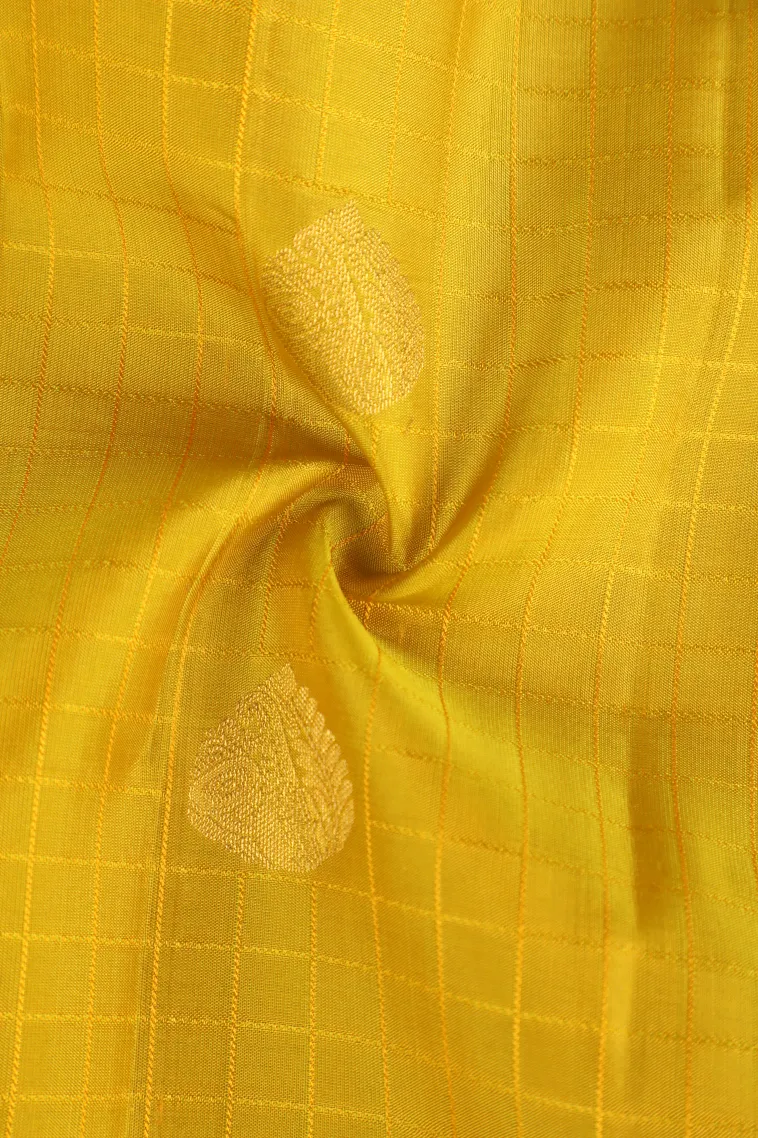 Lemon Yellow Soft Silk Saree with Gold Zari Checks And Puttas view 4