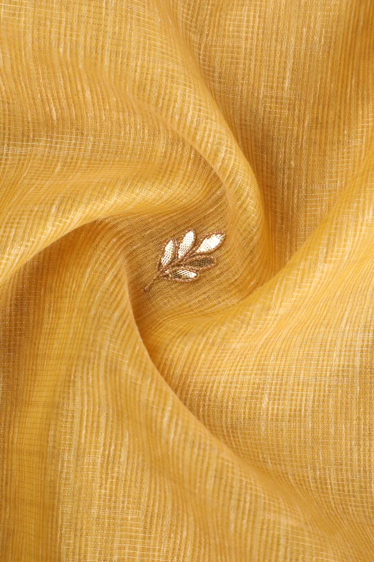 Lemon Yellow Tissue Silk Sarees with Gold Zari Leaf Puttas view 4