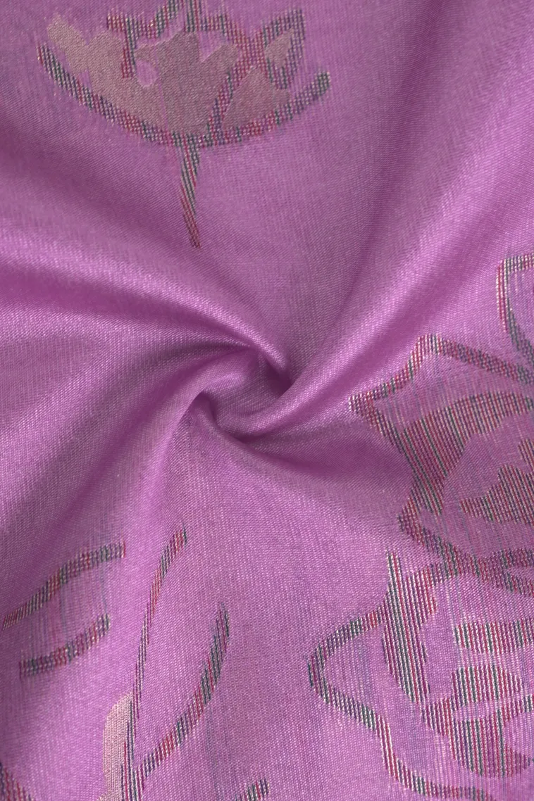 Lean Pink Tussar Saree with Antic Zari Floral Patterns view 4