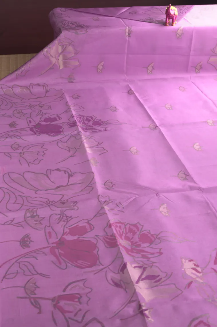 Lean Pink Tussar Saree with Antic Zari Floral Patterns view 2