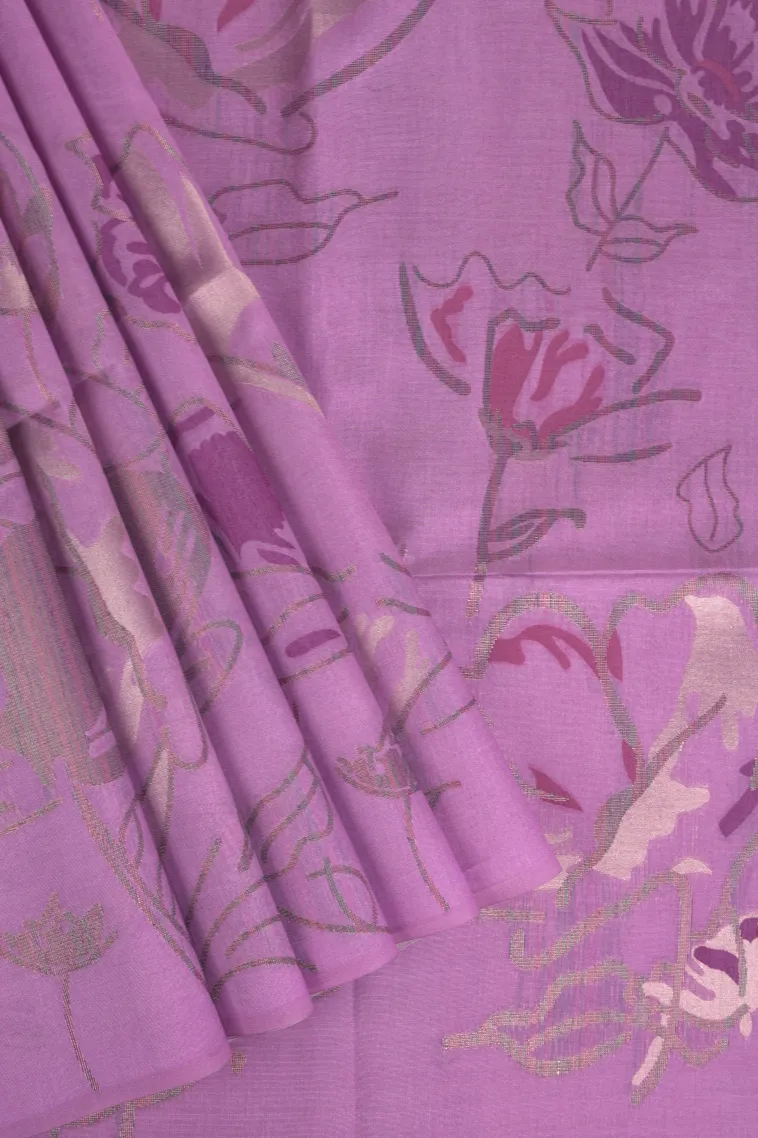 Lean Pink Tussar Saree with Antic Zari Floral Patterns