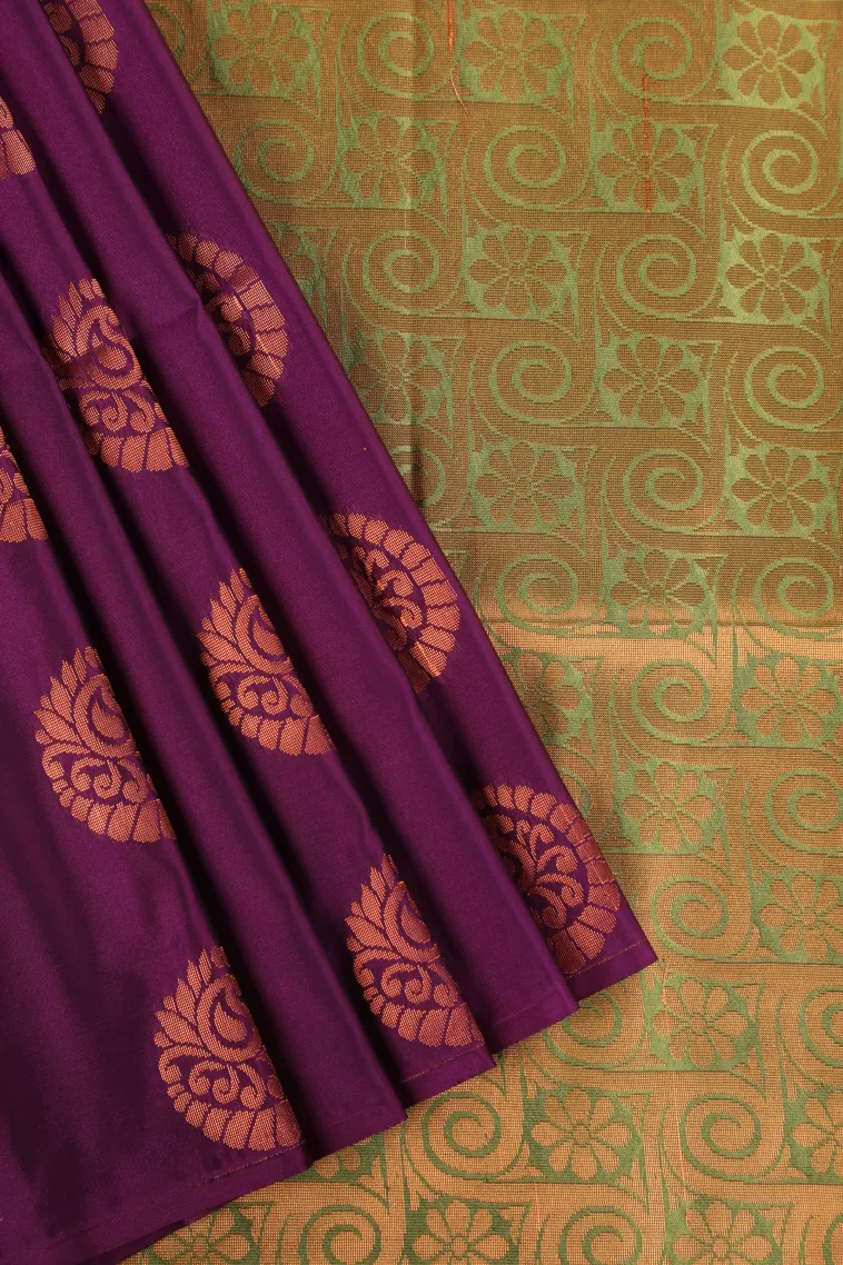 Mulberry Purple Soft Silk Saree with Copper Zari Mango Puttas