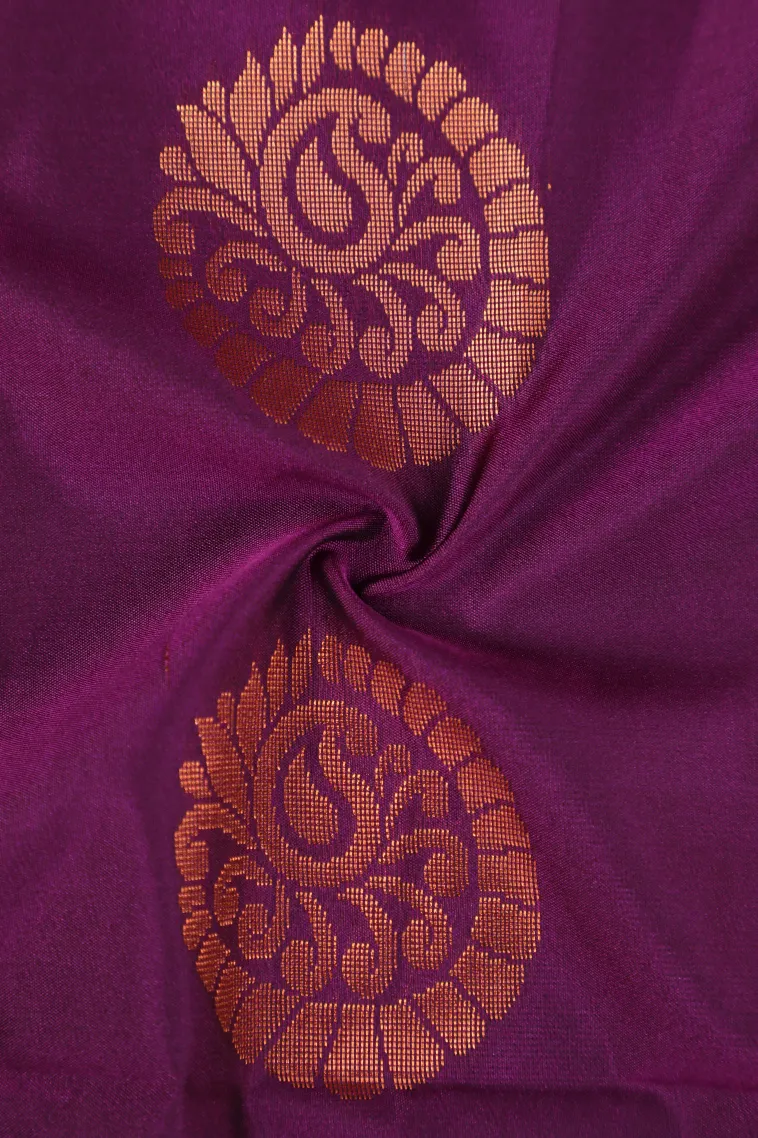 Mulberry Purple Soft Silk Saree with Copper Zari Mango Puttas view 4