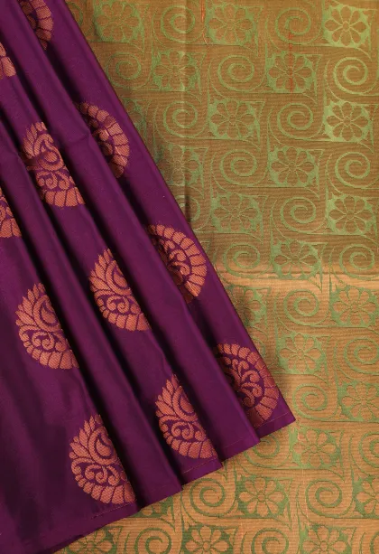 Mulberry Purple Soft Silk Saree with Copper Zari Mango Puttas