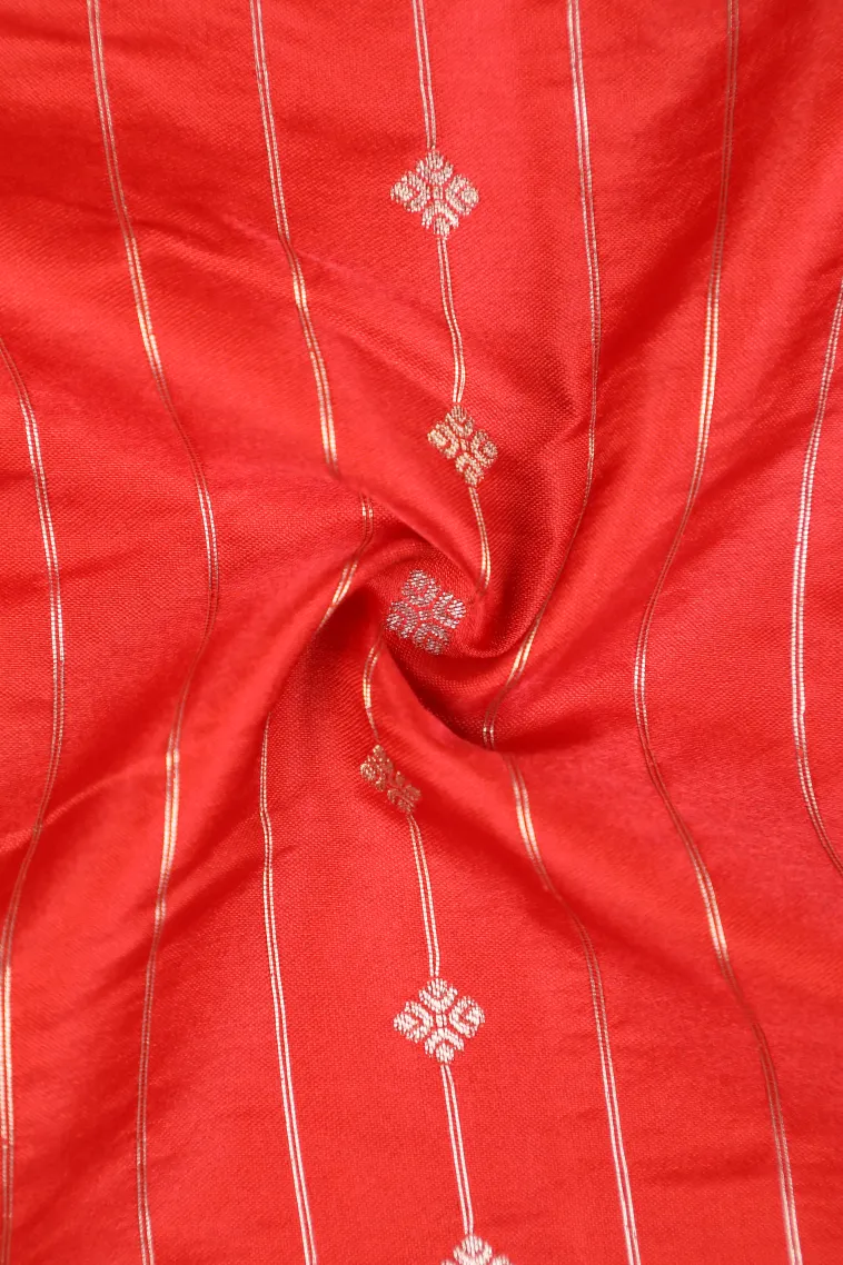 Fire Orange Mysore Silk with Bronze Zari Stripes And Puttas view 4
