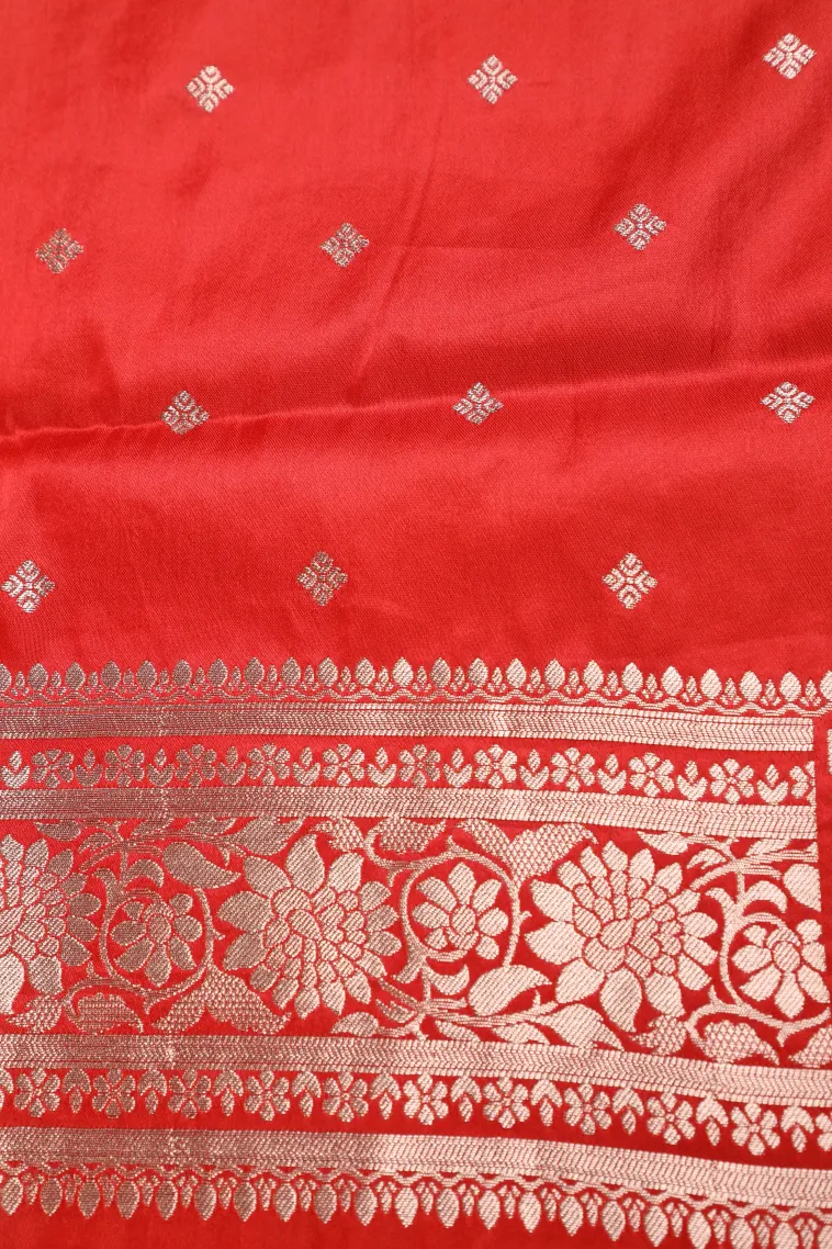 Fire Orange Mysore Silk with Bronze Zari Stripes And Puttas view 3