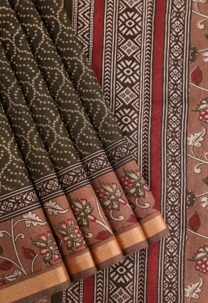 Seaweed Green Chanderi Cotton Sarees Without Zari With Pathik Motifs