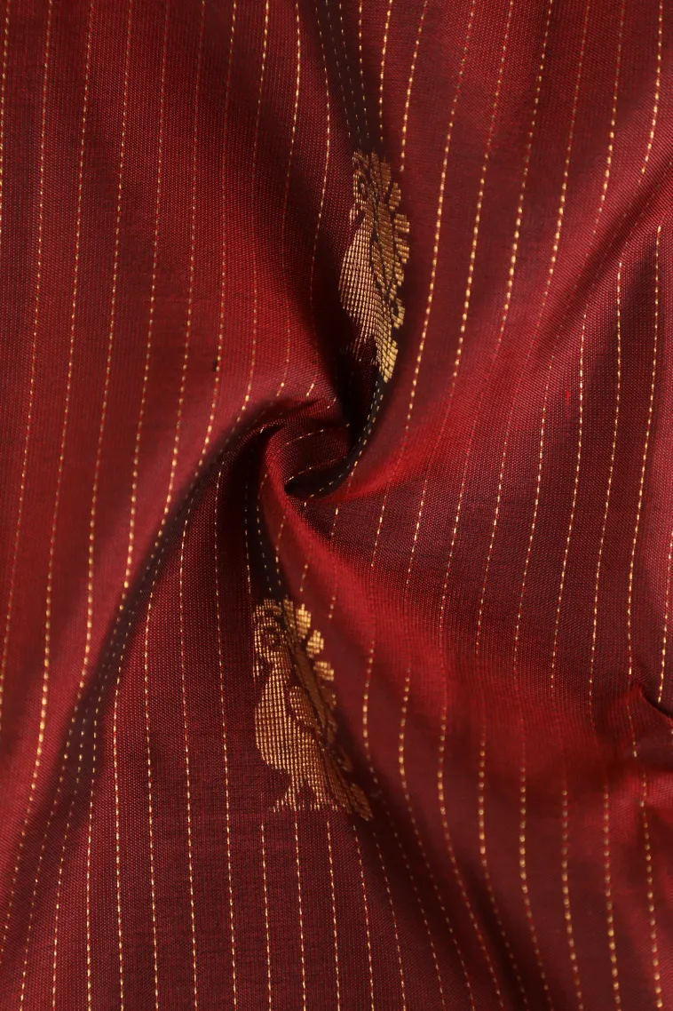 Apple Red Soft Silk Saree with Gold Zari Stripes And Puttas view 4