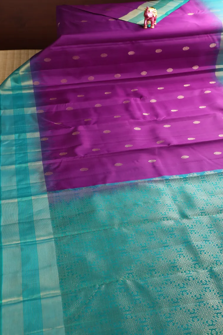 Bubble Purple Soft Silk Saree with Gold Zari Buttis (small Dots Or Motifs) view 2